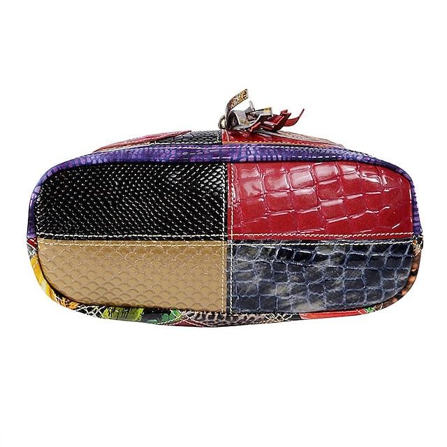 Women's Leather Shoulder Bohemian Colorful Patchwork - Bag