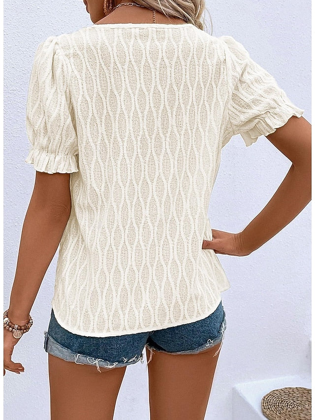 Women's White Elegant Lace Tops Eyelet Blouse Dressy Tops