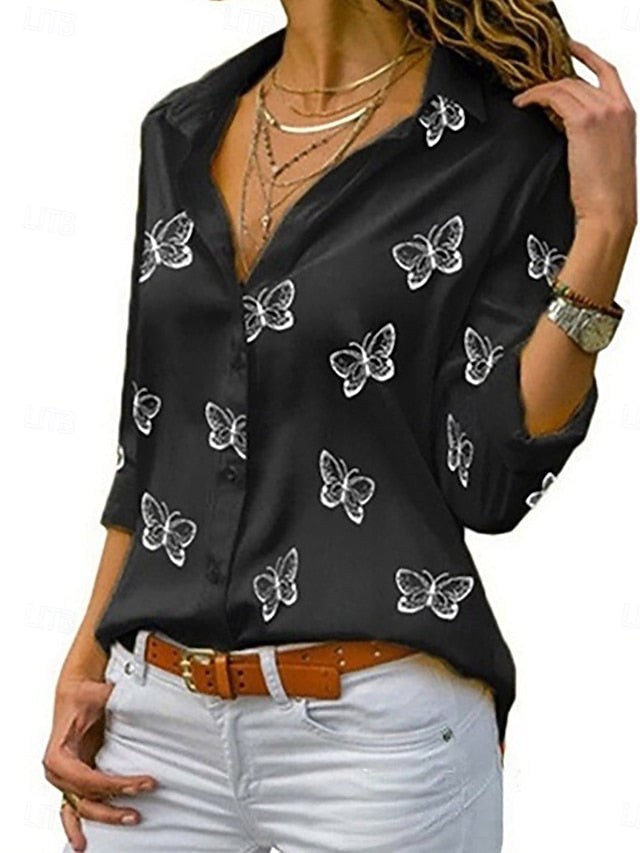 Women's Shirt Blouse Patchwork Buttons Print Graphic