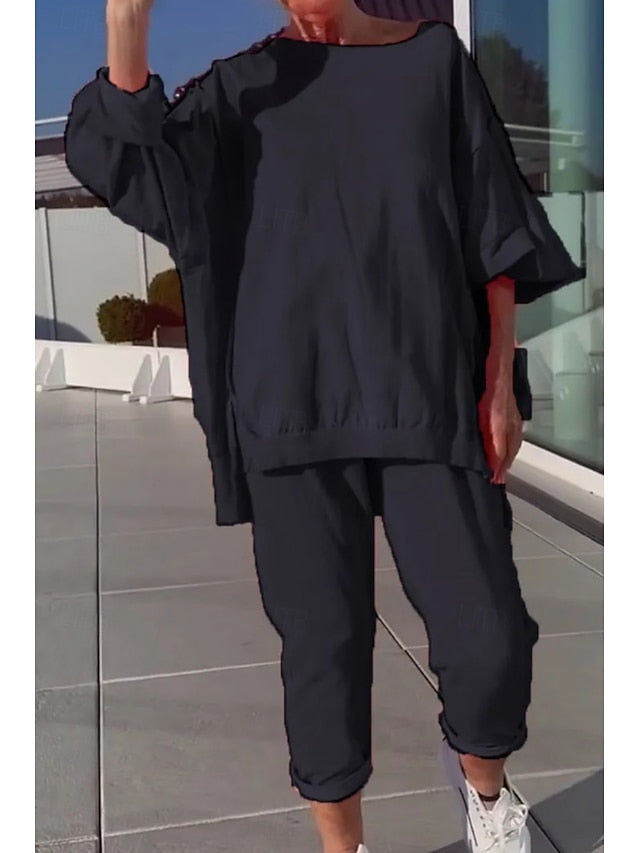 Women's Pants Sets Bolero Top Long Sleeve Crew Neck Plain
