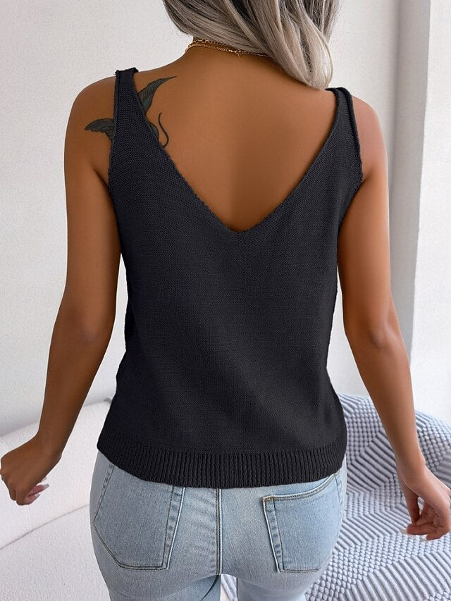 Women's Ribbed Knit Tops Tank Top Tee Top Solid Color