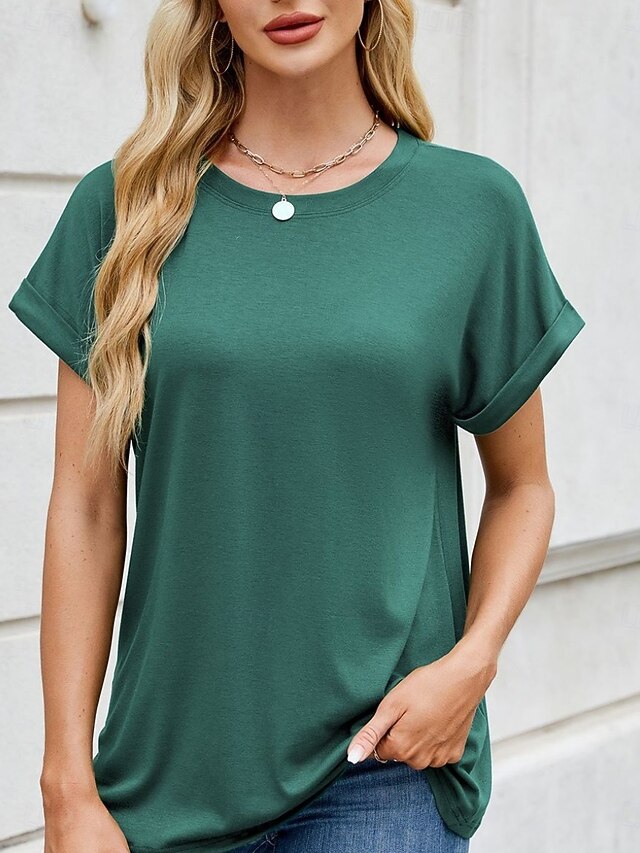 Stylish Top T Fashion Tee Women's Solid Color Shirt Basic