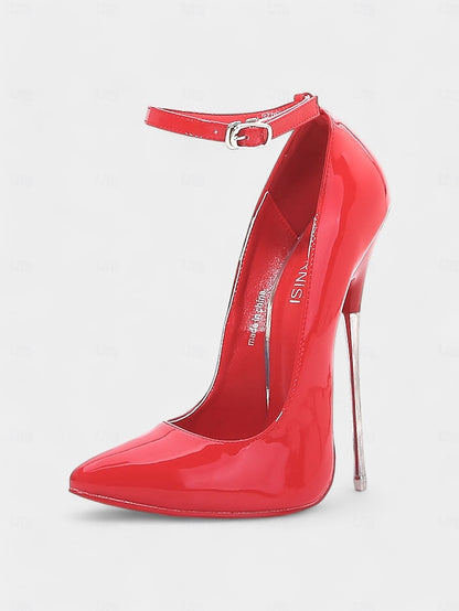 Patent Leather Women's with Heels Strap Ankle Stiletto Red