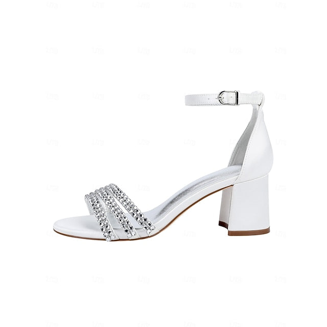 with Purple Satin Heel Women's Rhinestone Block Sandals