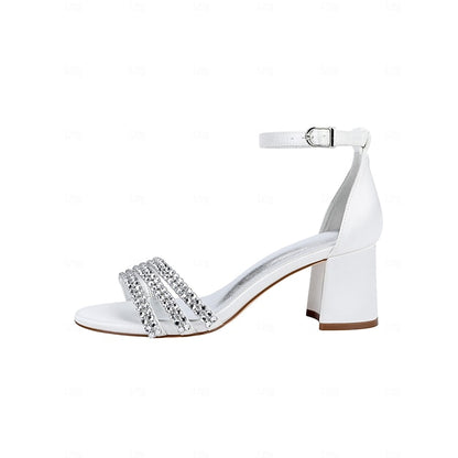 with Purple Satin Heel Women's Rhinestone Block Sandals