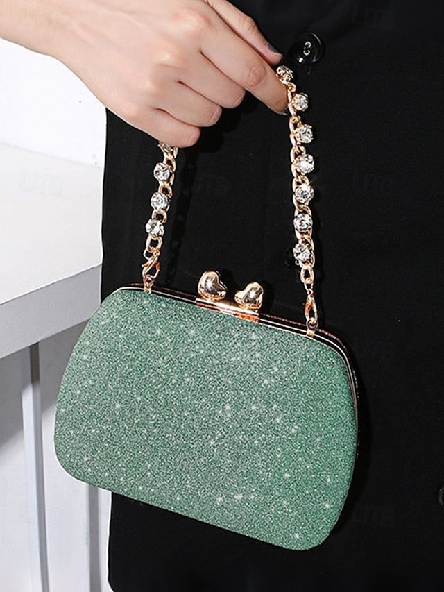 Sage Clutch with Rhinestone Green Evening Glitter Women's