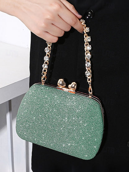 Sage Clutch with Rhinestone Green Evening Glitter Women's
