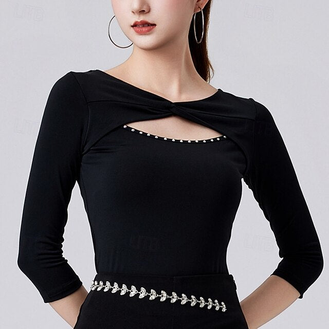 Latin Dance Top Pure Color Splicing Crystals / Rhinestones