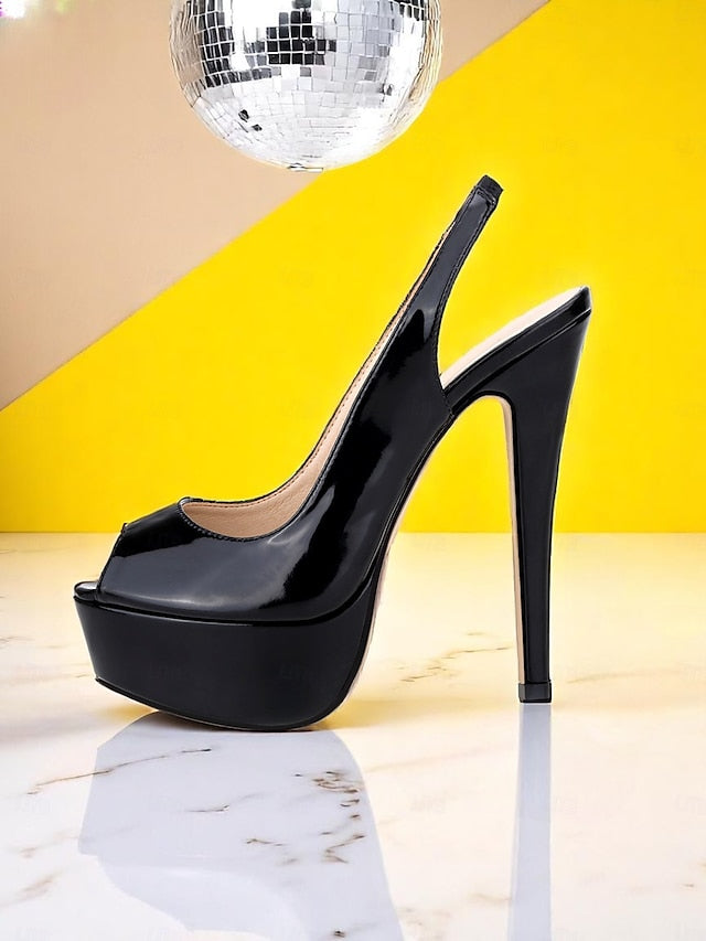 Leather Women's PU Orange Stiletto Platform Patent Heels