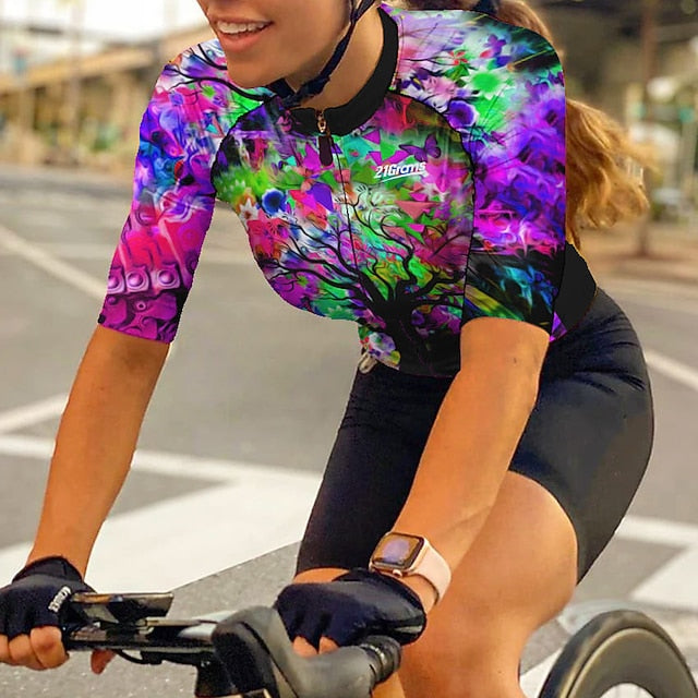 Women's Cycling Jersey Tree Short Sleeve Bike Jersey Top