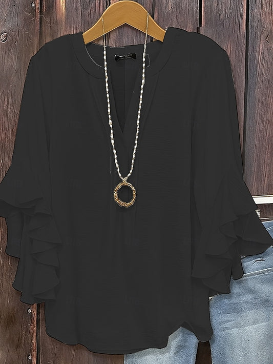 Women's Texture Blouse Blouse Ruffle Solid Color Elegant