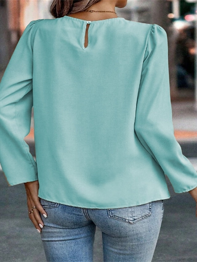 Women's Popover Shirt Casual Shirt Blouse Ruched Solid