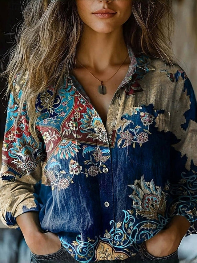 Women's Shirt Floral Paisley Stylish Modern Long Sleeve