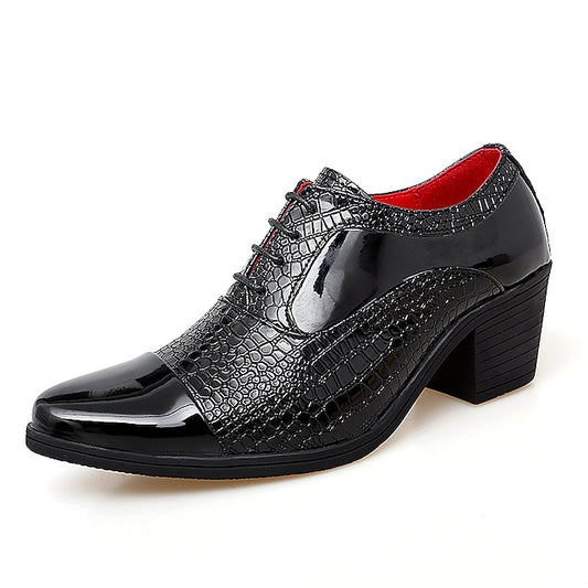 Leather Patent Faux Men's Black Crocodile Oxford Pattern