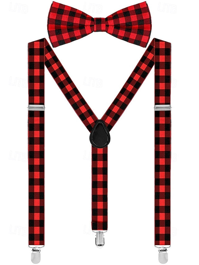 Set Suspender Plaid Adjustable Bow and Men's Christmas Tie