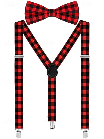 Set Suspender Plaid Adjustable Bow and Men's Christmas Tie
