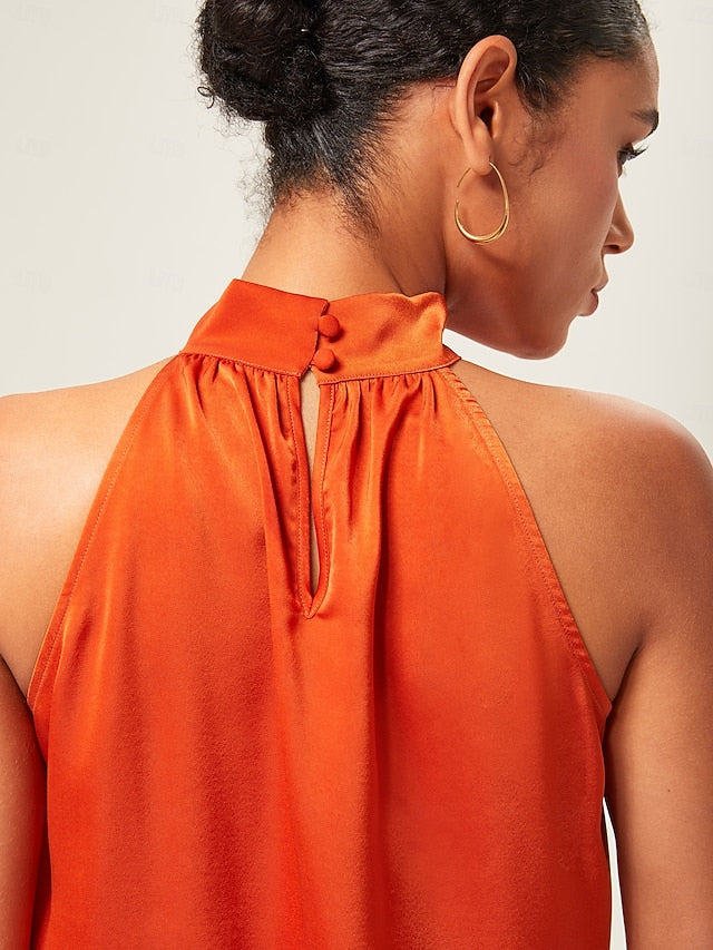 Orange Stand Collar Wide Leg Pants Set