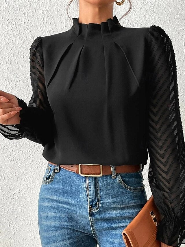 Women's Shirt Blouse Patchwork Plain Modern Casual Long