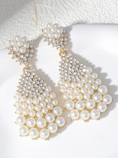Rhinestone – Faux Elegant Drop Earrings Pearl Vintage and
