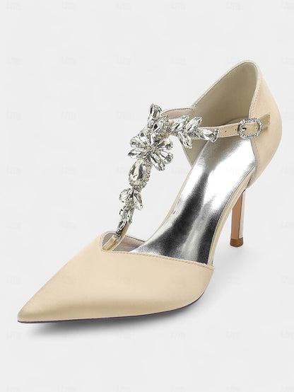 Blue Navy Women's Toe T-Strap Satin – Pointed Heels