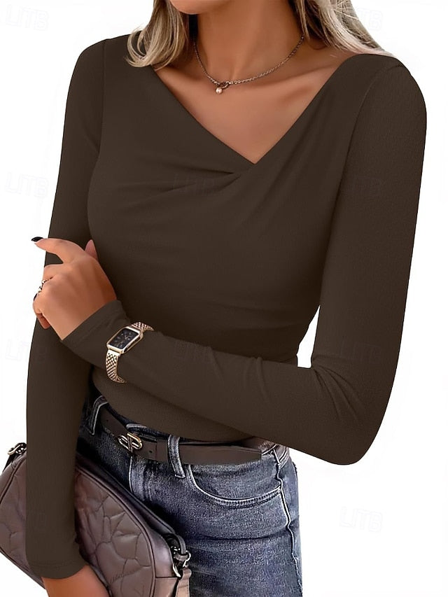 Women's Blouse Ruched Plain Casual Long Sleeve Asymmetrical