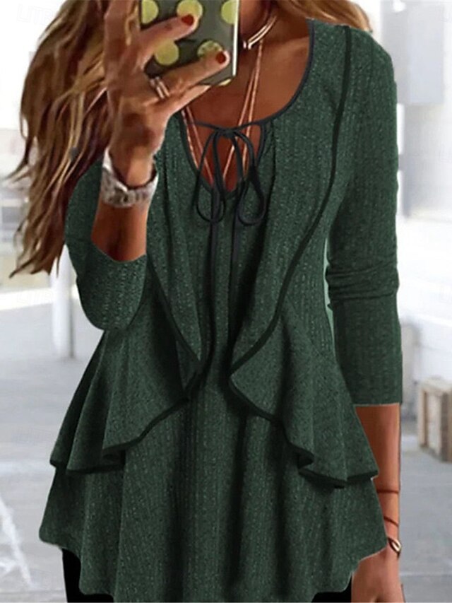 Women's Shirt Blouse Ruffle Solid Color Basic Casual Long