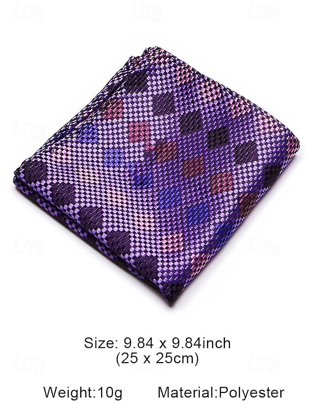 Silk Set Tie – and Men's Checkered Pocket Purple Square