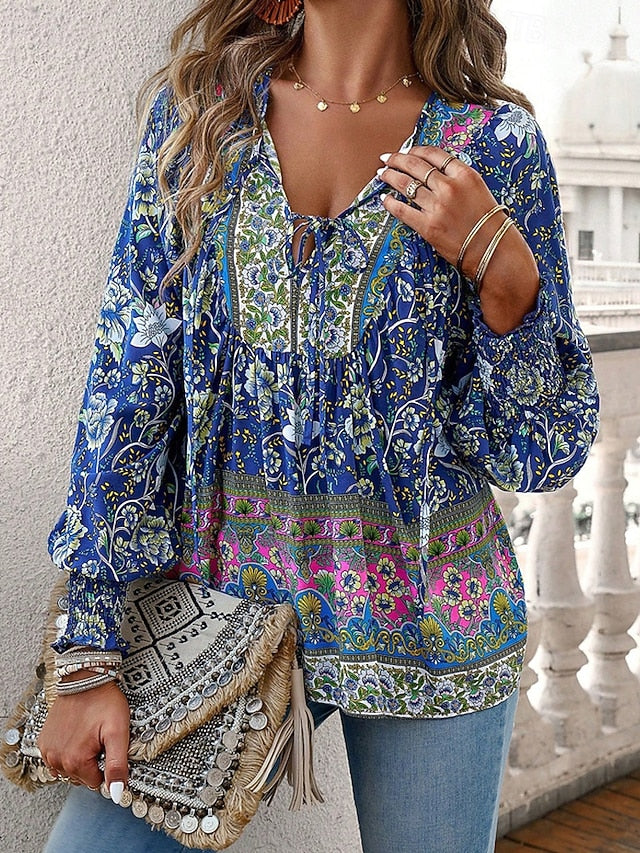 Women's Shirt Boho Shirt Summer Tops Print Flower Daily