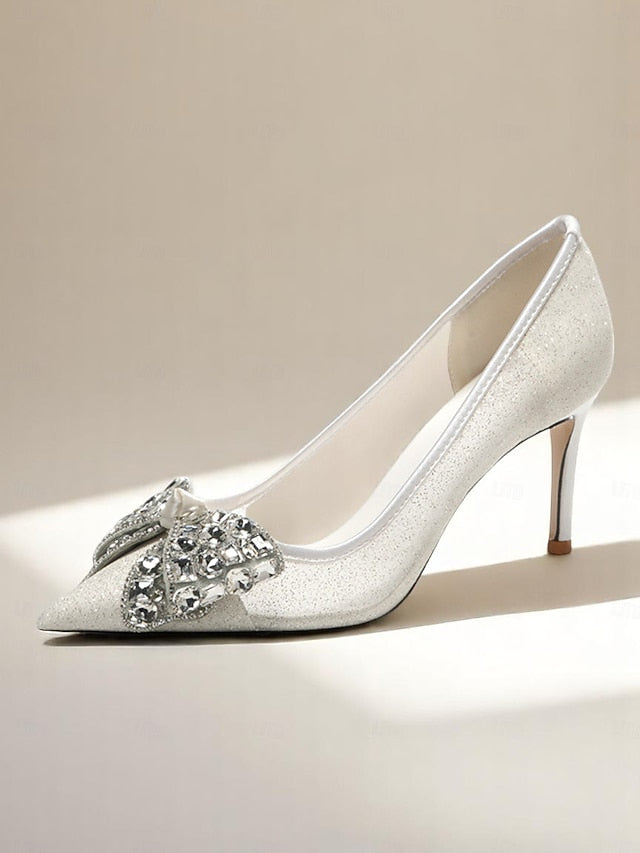 with Bow Women's Rhinestone High Glitter Heels