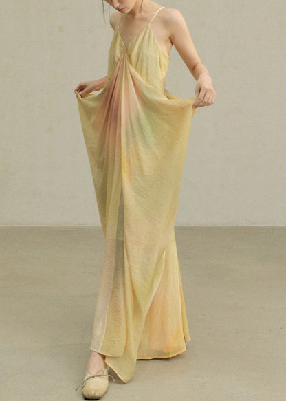 Novelty Wrinkled Dye Spaghetti Cotton Dress Tie Yellow Strap