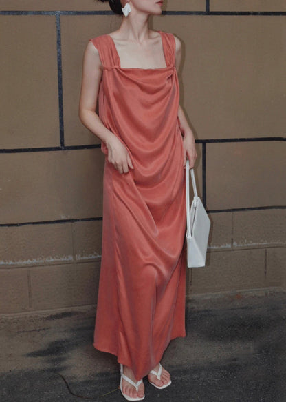 Silk Orange Sleeveless Up Solid Long Lace Women Dresses