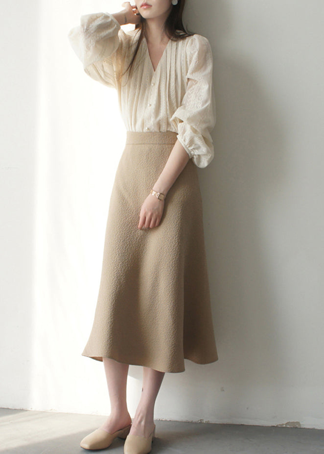 Lantern Art Embroidered Apricot Shirt Chiffon Sleeve