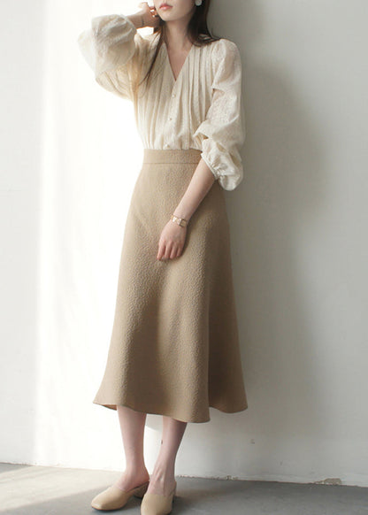 Lantern Art Embroidered Apricot Shirt Chiffon Sleeve