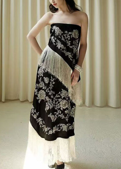 Black High Sleeveless Tasseled Patchwork Waist Novelty Dresses