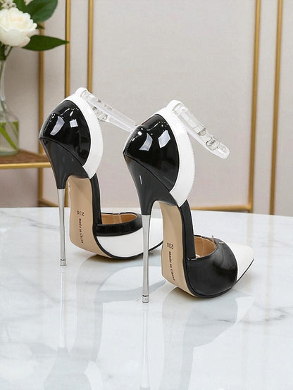 Patent Toe Leather Black and Red Women's Pointed Stiletto