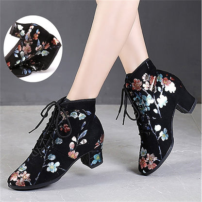 Black Comfortable for Lace-up Women Shoes – Floral Dance Low