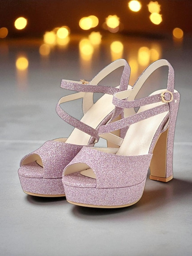 Heel Strap High with Platform Glitter Sandals Women's Ankle