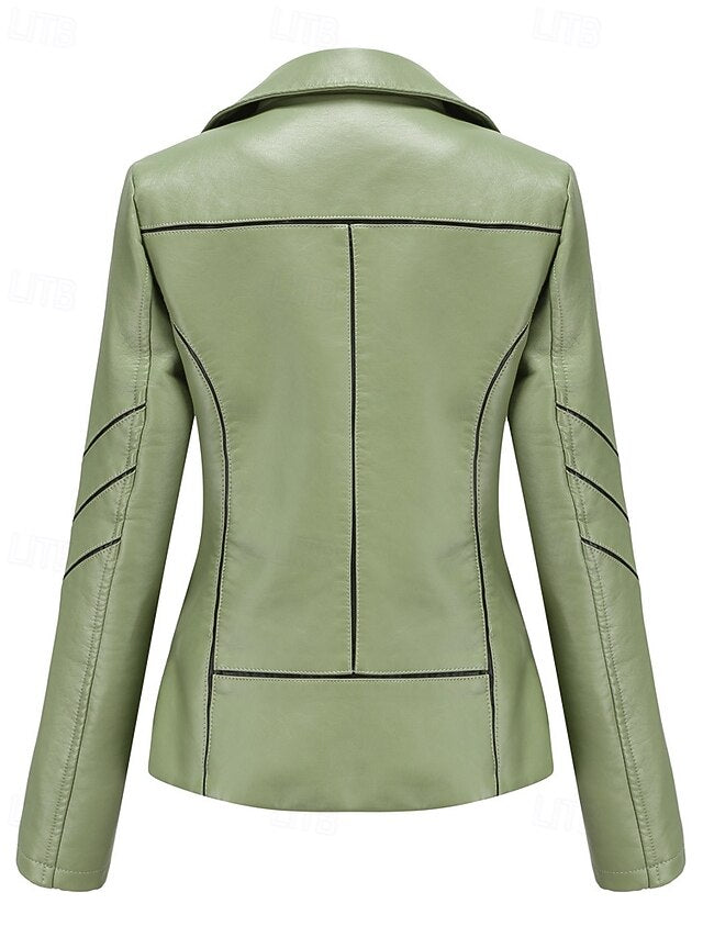 Faux Comfortable Leather Pocket Zipper Jacket Women's