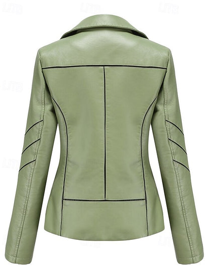 Faux Comfortable Leather Pocket Zipper Jacket Women's