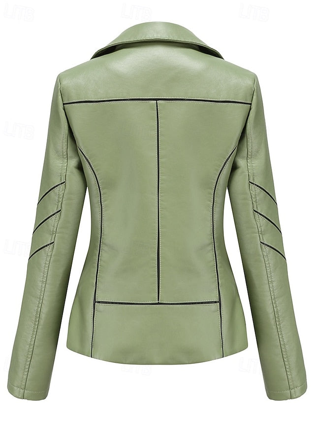 Faux Jacket Leather Pocket Zipper Women's Comfortable