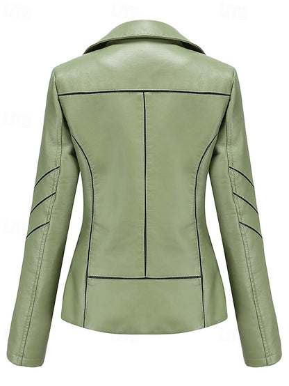 Faux Jacket Leather Pocket Zipper Women's Comfortable