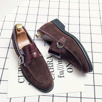 Men's Leather Metal and Loafers Suede Strap with Patent
