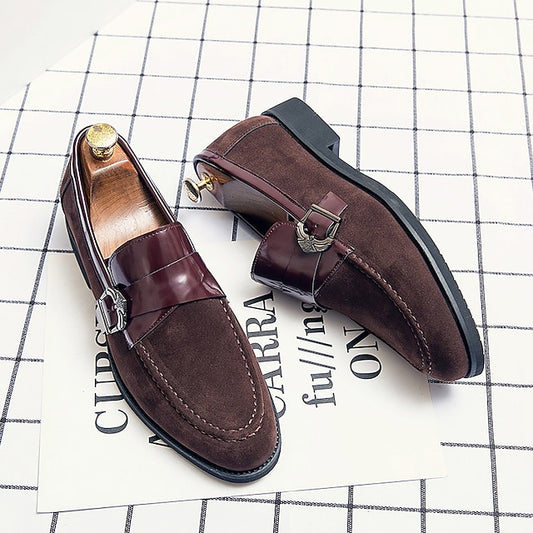 Men's Leather Metal and Loafers Suede Strap with Patent