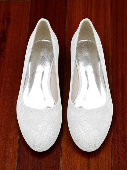 Women's Heel Ivory Low Wedding Lace Flats