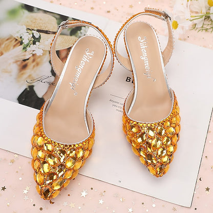 Women's Heels Slingback Pointed-Toe Rhinestone Crystal High