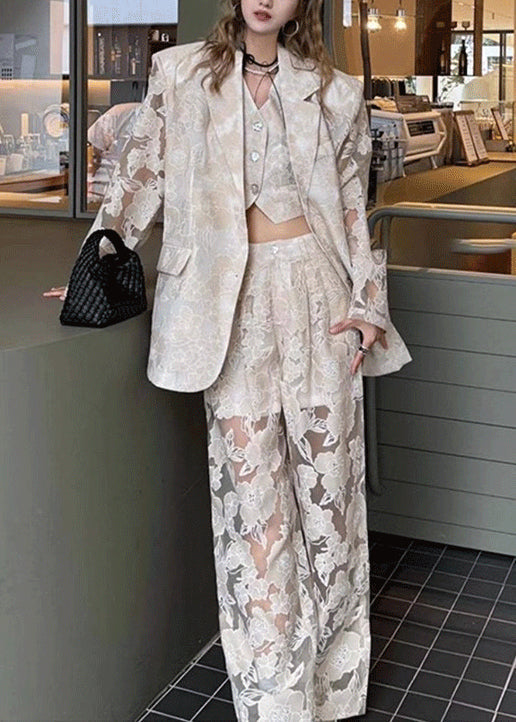 Piece Pants Light Hollow Suit Luxury White Three Vest Set Lace