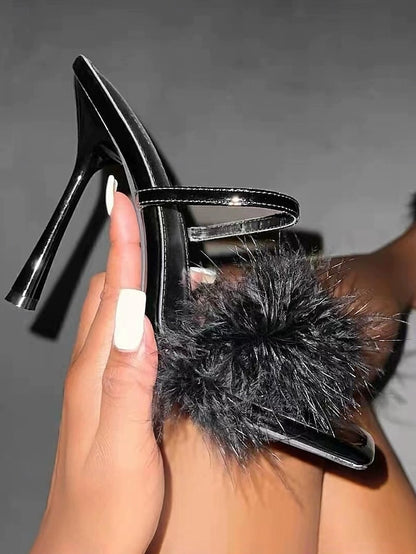 Green High Feathered Bold Sandals Heeled –