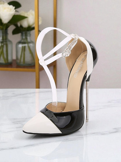 Patent Toe Leather Black and Red Women's Pointed Stiletto