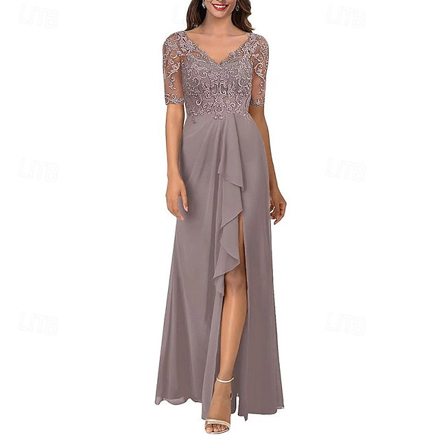 Elegant Neck Simple Mother V Bride of Dress the A-Line
