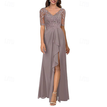 Elegant Neck Simple Mother V Bride of Dress the A-Line